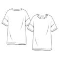 Women Drop Shoulders Tunic Short Sleeves Top fashion flat sketch template. Short Sleeves Tee Technical Fashion Illustration