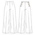 Women High Waist Sailor Pant Vector Fashion Flat Sketches. Fashion Technical Illustration Template. Flare Wide legs.