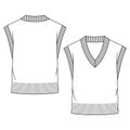 Girls V-Neck Sweater Vest fashion flat sketch template. Technical Fashion Illustration. Wide Rib Waistband