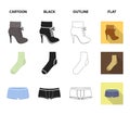 Women boots, socks, shorts, ladies bag. Clothing set collection icons in cartoon,black,outline,flat style vector symbol