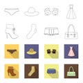 Women boots, socks, shorts, ladies bag. Clothing set collection icons in outline,flet style vector symbol stock