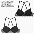 Lace Under Wire Halter Neck Demi Padded Bra