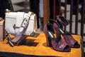 Women branded purses and shoes in a store Royalty Free Stock Photo