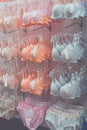 Women bras close-up. Many different bras lingerie in glamour boutique. Tropical Bali island, Indonesia.