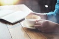 women break time in cafe with hot coffee cup Royalty Free Stock Photo