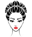 Women bun hair style icon, logo women face on white background Royalty Free Stock Photo