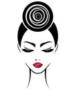 Women bun hair style icon, logo women face on white background Royalty Free Stock Photo