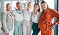 Women, business solidarity and team portrait in office, excited with support, pregnancy and care. Group, pregnant woman