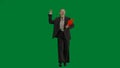 Women in business suit on green screen with chroma key. Blonde business woman with red folder in hands. Royalty Free Stock Photo