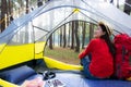 Women camping tent