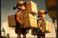 Women carry large boxes, couriers. Generative ai