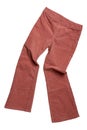 Women casual pants. Close-up of womans fashionable pink casual trousers or jersey sweatpants isolated on a white background.