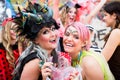 Women celebrating German Fasching Carnival in costumes Royalty Free Stock Photo