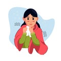 Women character shivering in the cold. sickness concept.