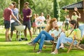 Women chatting on a garden party Royalty Free Stock Photo