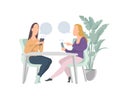 Women chatting online on their smartphones. sending messages. Flat cartoon vector illustration.friends or colleagues Royalty Free Stock Photo