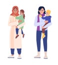Women and children suffering in war semi flat color vector characters set Royalty Free Stock Photo