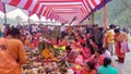 Chhath Festival worshipping setting sun, Nepal Royalty Free Stock Photo