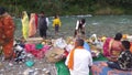 Chhath Festival worshipping setting sun, Nepal Royalty Free Stock Photo