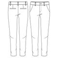 Women Chino Pant fashion flat sketch template. Girls Trousers Technical Fashion Illustration. Slim Fit. Slanted Pockets