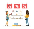 Women Choosing and Buying Shoes in Store, Girl Shopping in Mall Vector Illustration