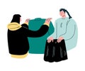 Women choosing new clothes during shopping vector illustration