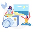 Women Choosing Vacation Photos Flat Illustration Royalty Free Stock Photo