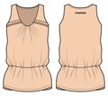 Women Cinched waist Sleeveless Tank top Sports t-shirt Jersey design flat sketch fashion Illustration suitable for girls, Short