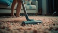 Women cleaning flooring with vacuum cleaner indoors generated by AI