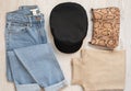 Women Clothes Collage. Fashion Blogger Resources. Shopping Concept. Fashion Set Outfits. Outfit of the day, blue jeans, blouse, Royalty Free Stock Photo