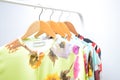 Women clothes hanging on hangers. Royalty Free Stock Photo