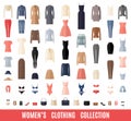 Women Clothes Icons Set in Flat style.