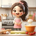 Women cocker 3d render kitchen ai generator