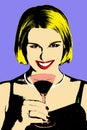 Women with coctail glass in pop-art