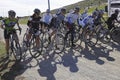 Women competitors engaged in the race of cyclocross - side view