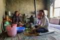 Women cooking in a tourist homestay along the Markha Valley trek, Ladakh region, northern India Royalty Free Stock Photo