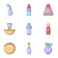 Women cosmetic icons set, cartoon style