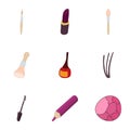 Women cosmetics icons set, cartoon style