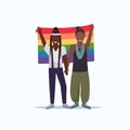 Women couple holding rainbow flag love parade lgbt pride festival concept two african american lesbians female cartoon