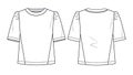 Women crew neck T-shirt fashion flat template. Girl short sleeves T-shirt fashion technical drawing template, front and back view