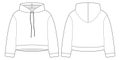 Women crop hoodie technical sketch. CAD mockup template hoody. Drawing kids clothes