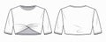 Women Crop T-Shirt fashion flat technical drawing template. Vector short sleeved T-Shirt fashion CAD, woman round neck top detail