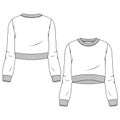 Girls Crop Sweatshirt fashion flat sketch template. Technical Fashion Illustration. Rib Crew Neck, Cuffs and waistband.