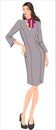 Women Croquis in Smart Uniform Sheath Dress with Piping Detail in Princess Seam and Contrast Scarf Royalty Free Stock Photo