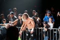 Women in Crowd uses cellphones to take selfie with Dolph Ziggler after wrestling match