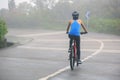 Women cyclist cycling mountain bike on forest trail Royalty Free Stock Photo