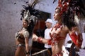 Women, dancer and samba for carnival and music festival or night performance with costume and band. Group, dancing and Royalty Free Stock Photo