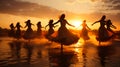 Women Dancing in the Refreshing Water. A group of women are dancing in the water