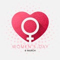 Women day banner - Female Symbol in red pink heart with flower texture background vector design