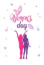 Women Day Concept 8 March Banner With Silhouette Girls Happy Joyful Doodle Background Royalty Free Stock Photo